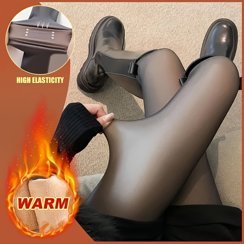 Women's Fleece-Lined Thick Tights Warm Slimming Winter Leggings Polyester Spandex