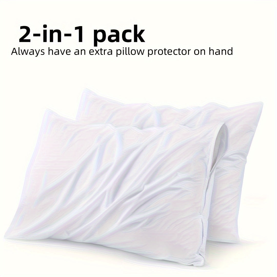 White Zippered Pillow Protectors Set Hotel Quality Breathable Soft 2 Pack
