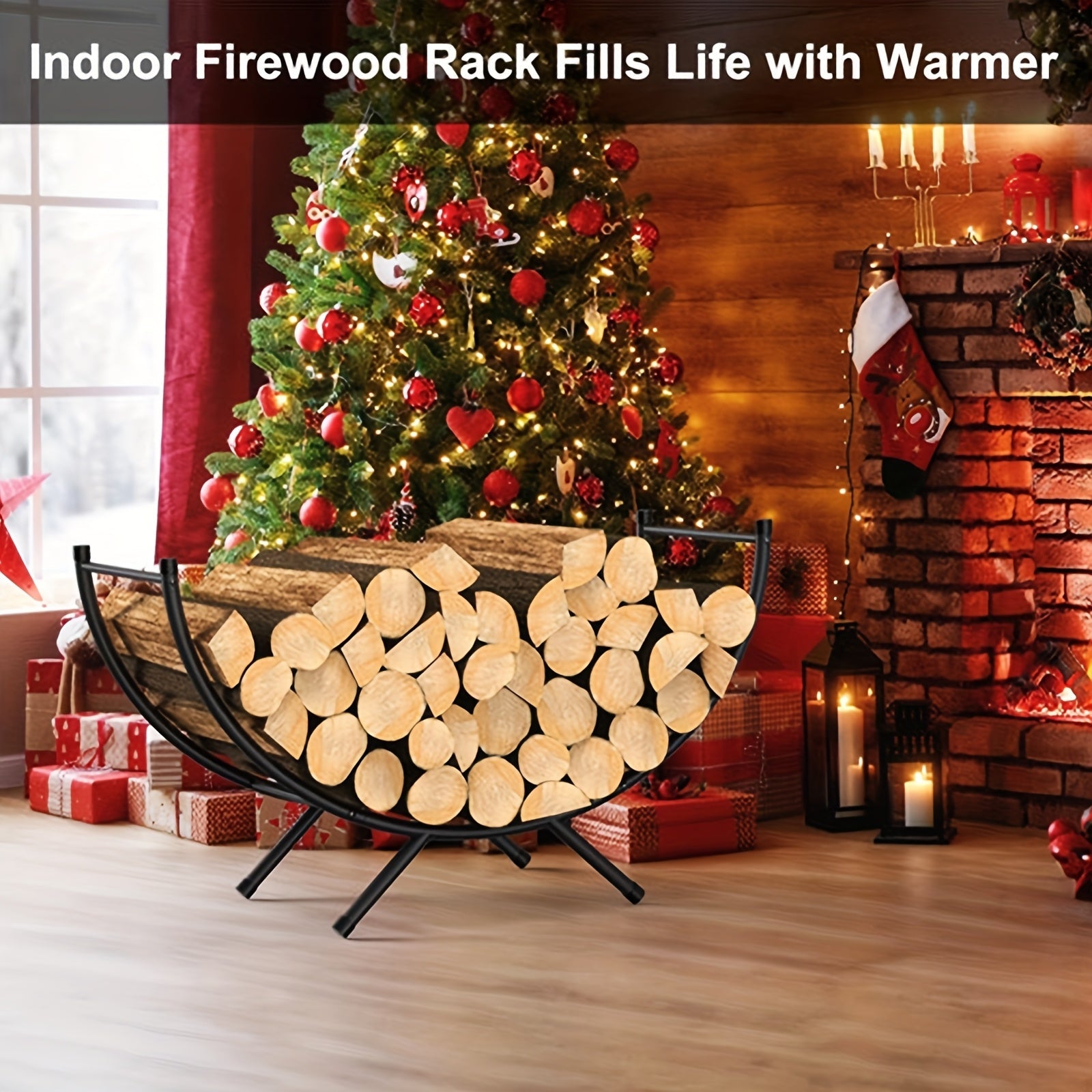 Metal Firewood Rack Curved Waterproof Rustproof Indoor Outdoor Log Holder