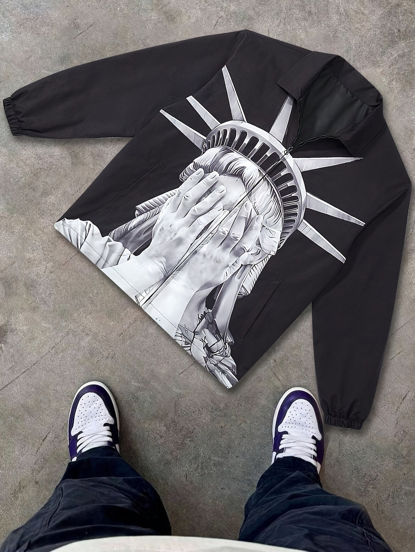 Sudadera con capucha impresa para hombre con estilo americano, de poliéster, manga larga, casual, con cremallera y bolsillo