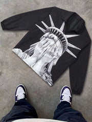 Men's Printed Hoodie with American Style Polyester Long Sleeve Casual Zipper Pocket