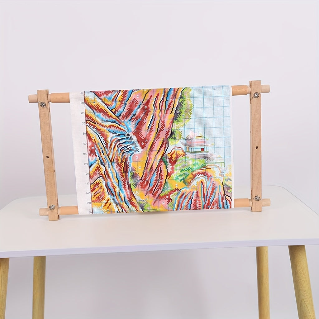 Portable Beech Wood Embroidery Stand with Detachable Cross Stitch Frame 54.51cm for Home Sewing