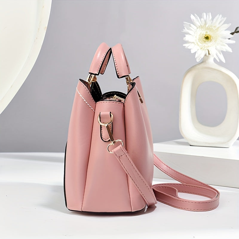 Ish yoki tasodifiy foydalanish uchun rangli blok dizayni bilan zamonaviy ayollar uchun katta sig'imli PU to'plam sumkasi.