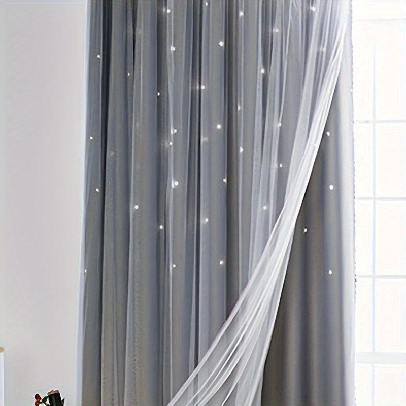 Hollow Star Curtains Two Layers Soft Breathable Fabric for Living Room Bedroom