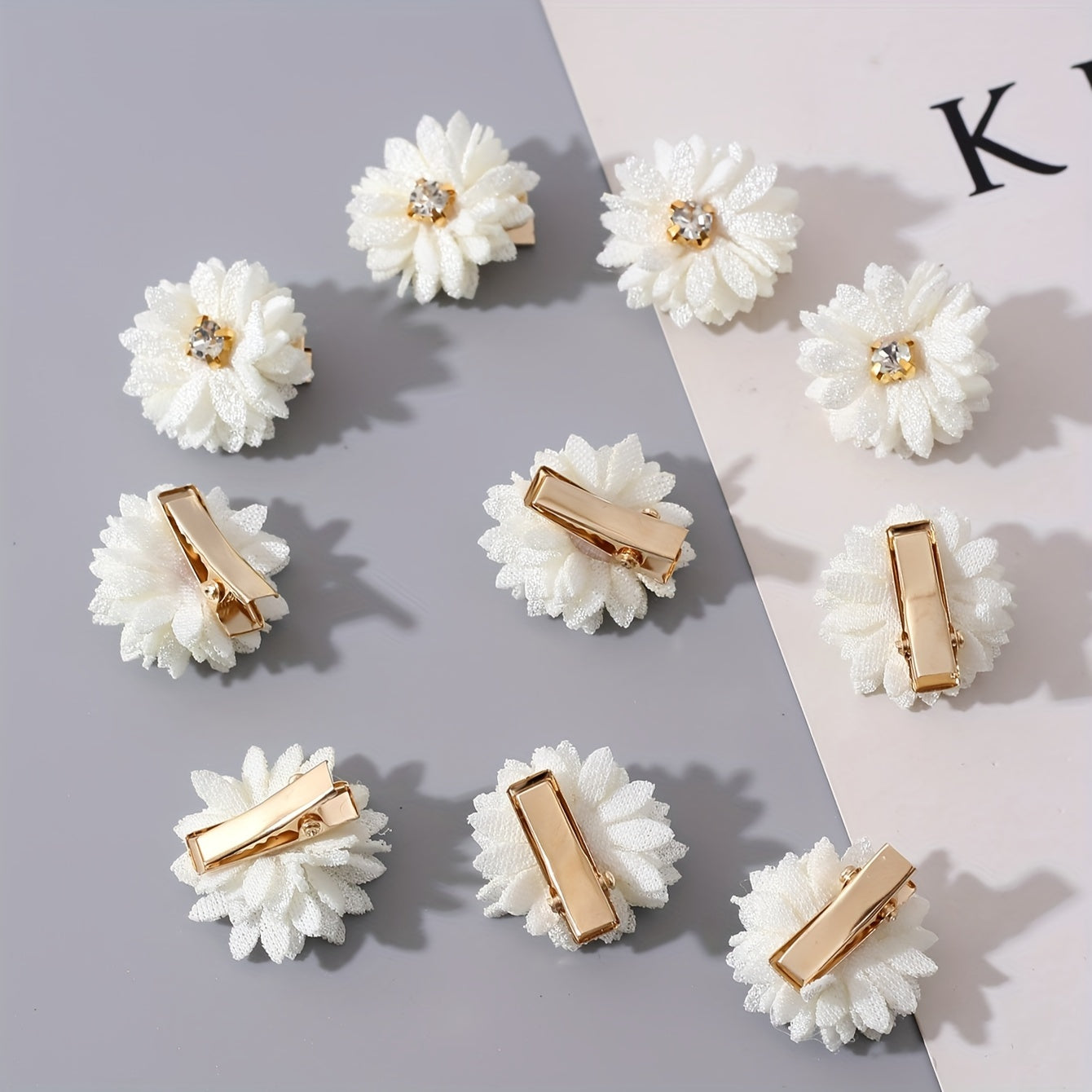 Juego de 10 pinzas de pelo de tela estilo chino con centros de rhinestone para mujeres