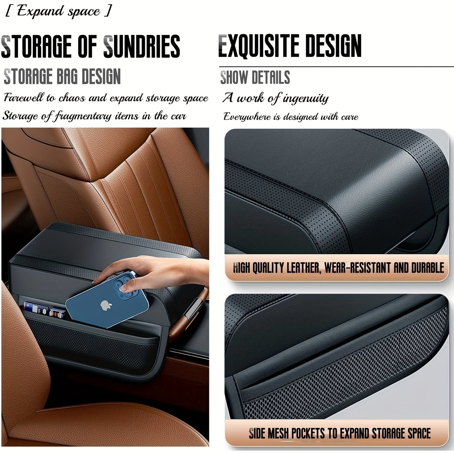 Universal Car Armrest Cushion with Memory Foam Black Ergonomic Support