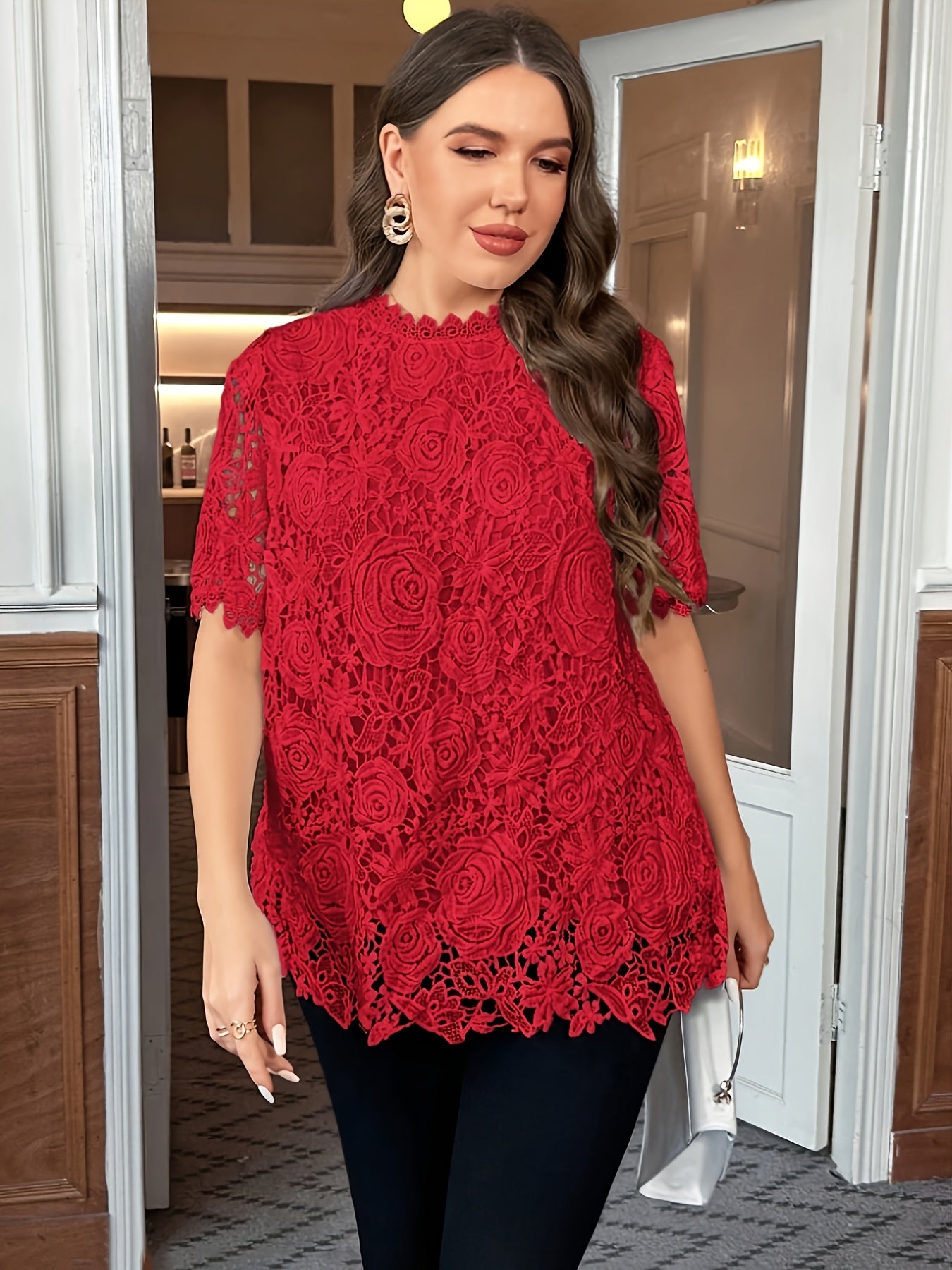 Plus o'lcham ayollar uchun korsetli tasmali orqa tugma old kiyim, yengil, yarim shaffof top