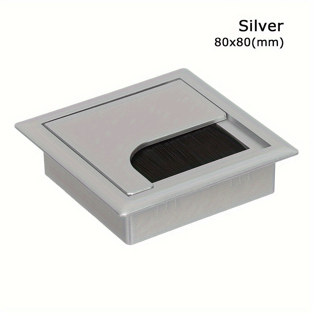 Rectangular Aluminum-Style ABS Plastic Desk Cable Management Box with Brush and Cover Plate
