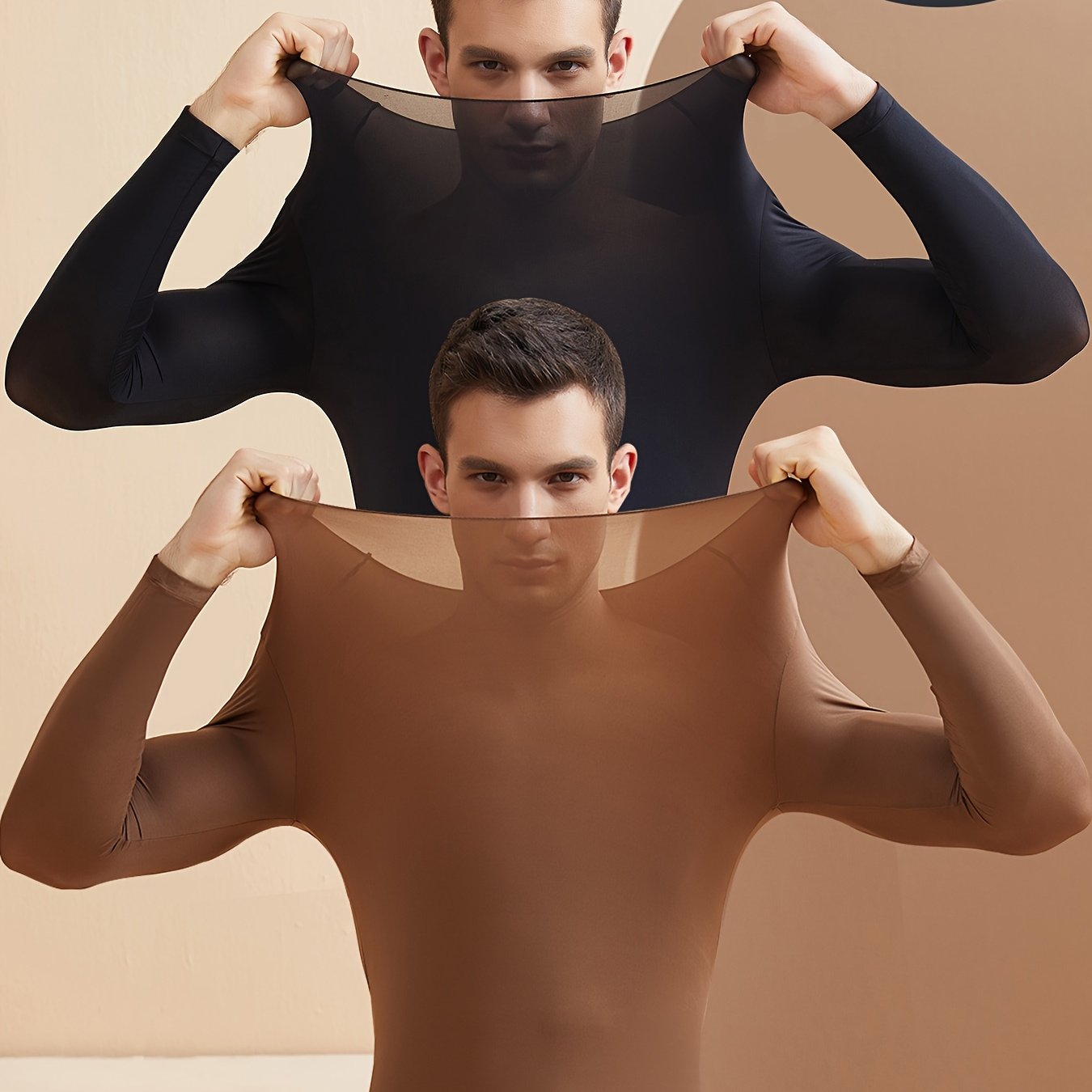 Men's Thermal Top Slim Fit Seamless Knit High Stretch Crew Neck for Fall Winter