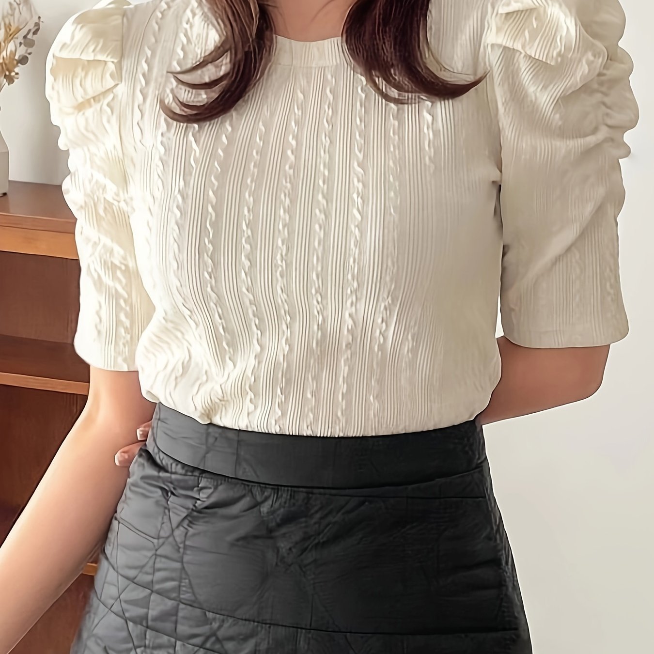 Women's Striped Ruffle Sleeve T-Shirt Polyester Crew Neck Spring Summer Autumn