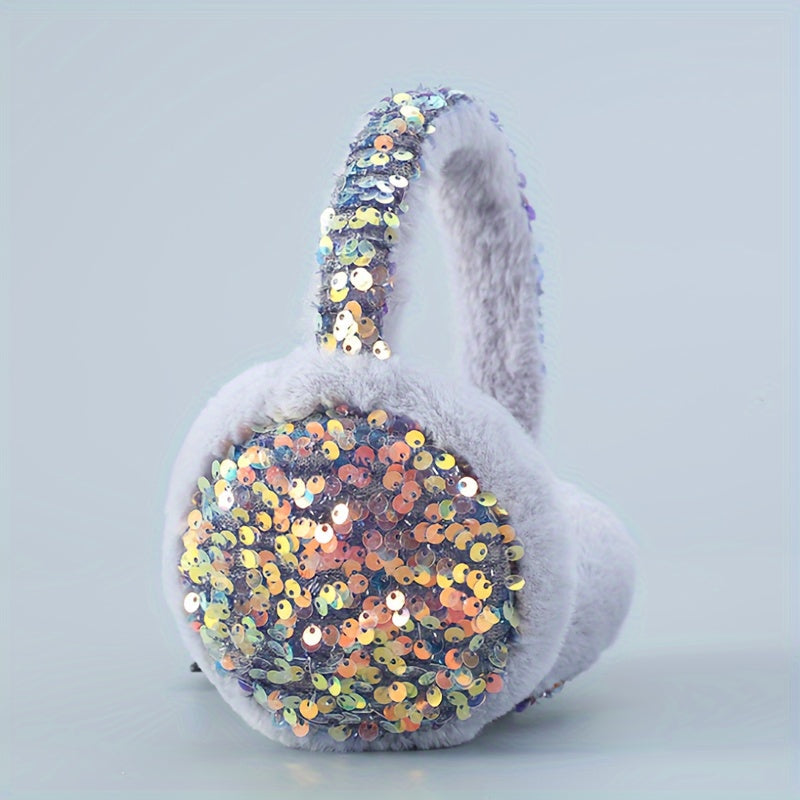 Plush Cartoon Earmuffs for Winter Warmth and Fashion with Sequins