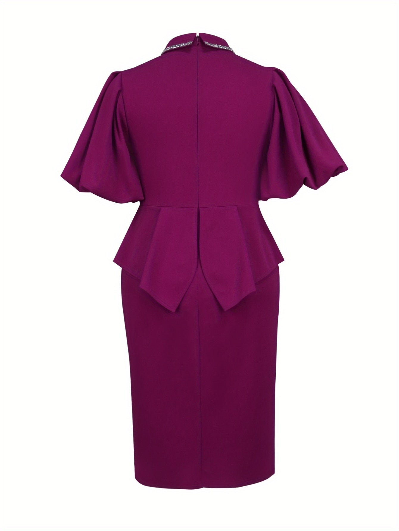 Plus Size Women's Midi Dress Rhinestone Bubble Sleeve High-Low Gown