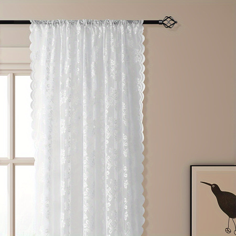 Korean-Style Floral Lace Sheer Curtain with Rod Pocket UV Protection for Living Room