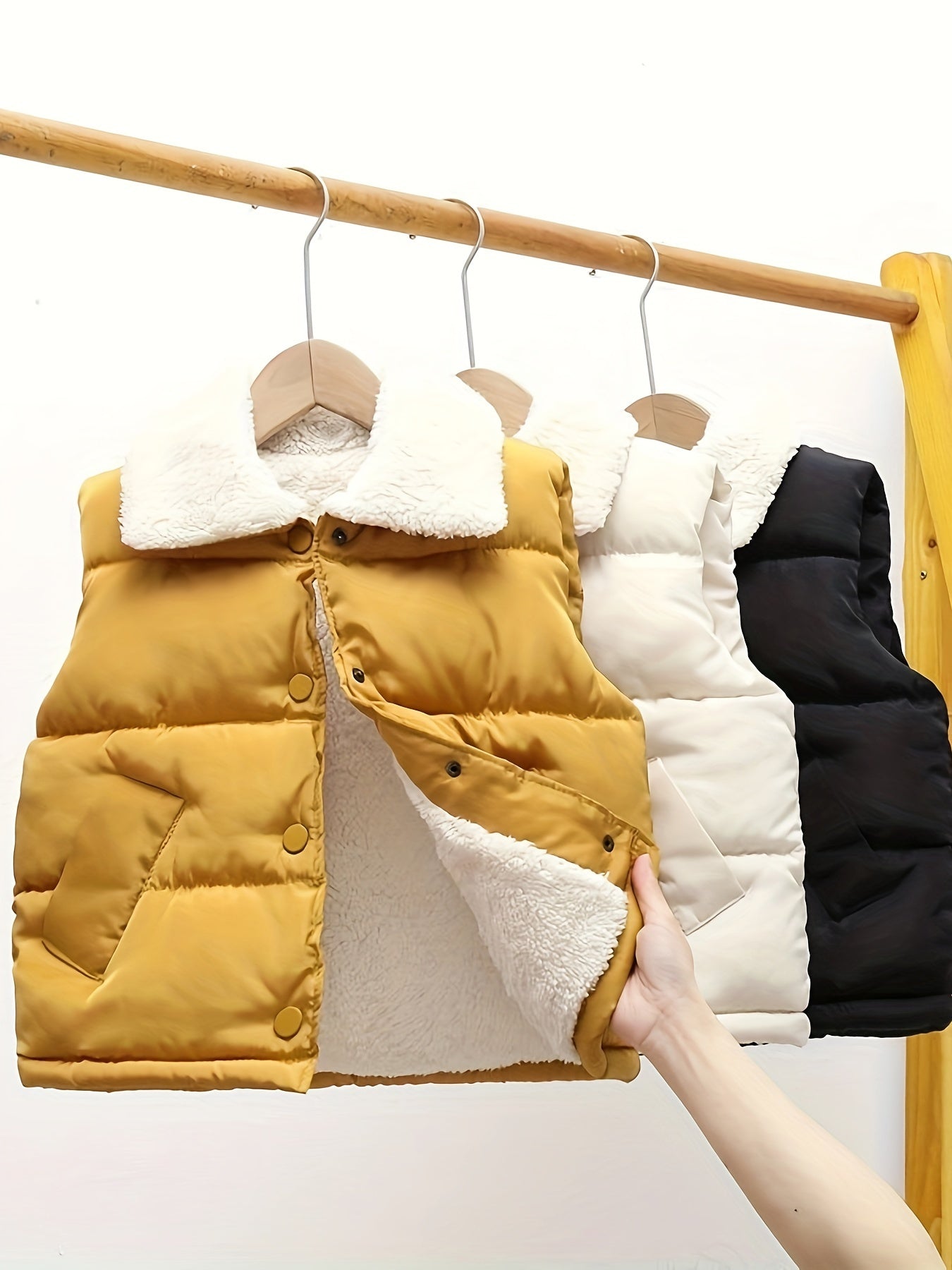 Kids Fleece-Lined Vest for Boys and Girls Fall Winter Button Front Lapel Solid Color Sleeveless