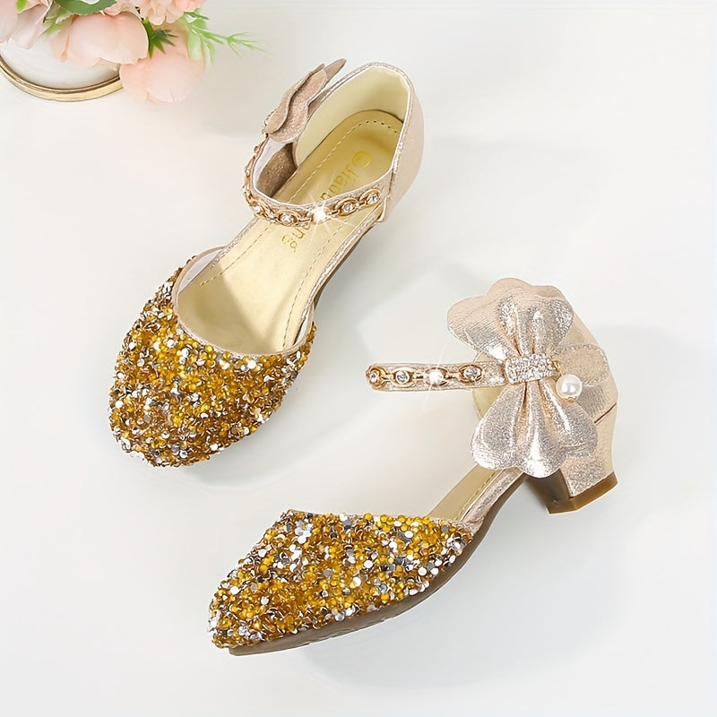 Children's Crystal Sandals for Girls Princess Design Spring Summer Breathable Glitter Round Toe Low Top