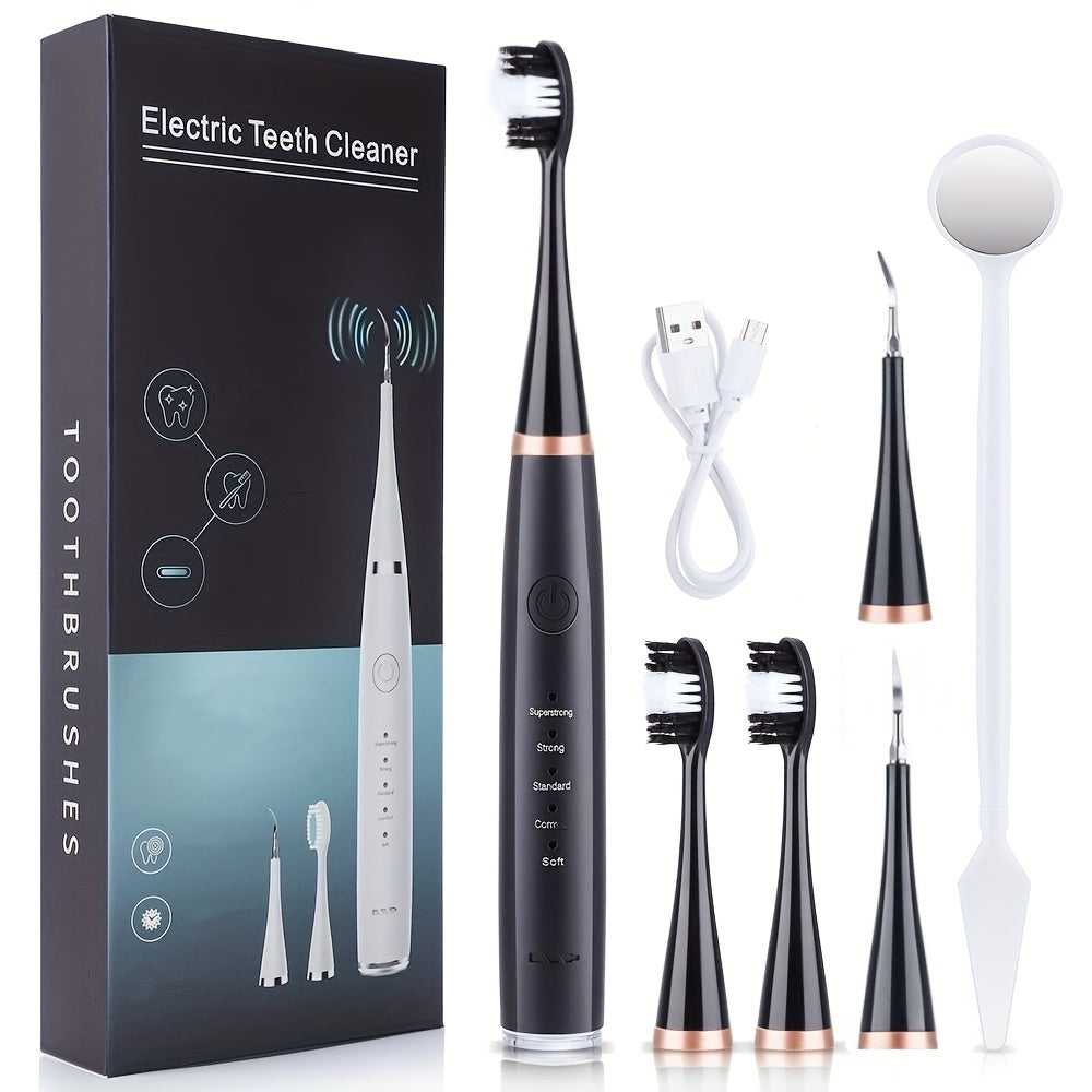 Six-In-One Electric Toothbrush Kit with Gentle Brush Head and Teeth Scaling Tool for Adults