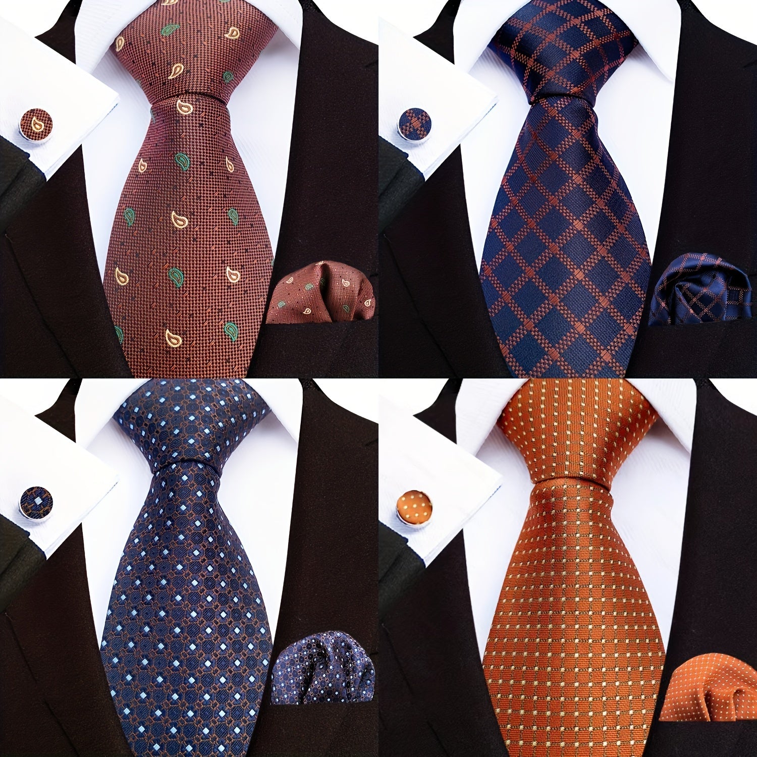 Men's Paisley Floral Necktie Set with Handkerchief and Clip for Formal Occasions