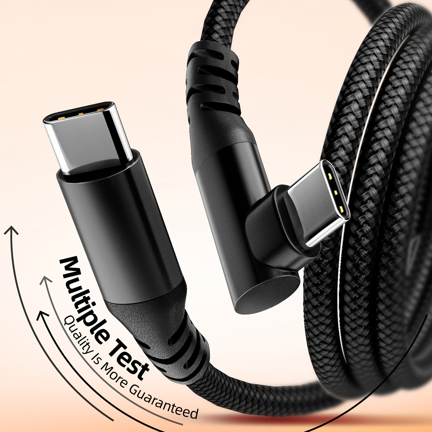 60W USB-C to USB-C Fast Charging Cable 90-Degree Elbow Flat Design for iPhone, iPad, MacBook, Samsung, Xiaomi, OnePlus, Vivo, OPPO 3.05m