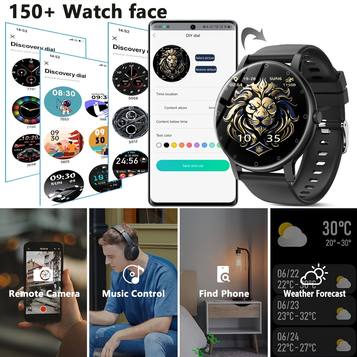 Full Touch Smart Watch with Sleep Tracker Pedometer Music Control and Sport Modes for Android and iOS