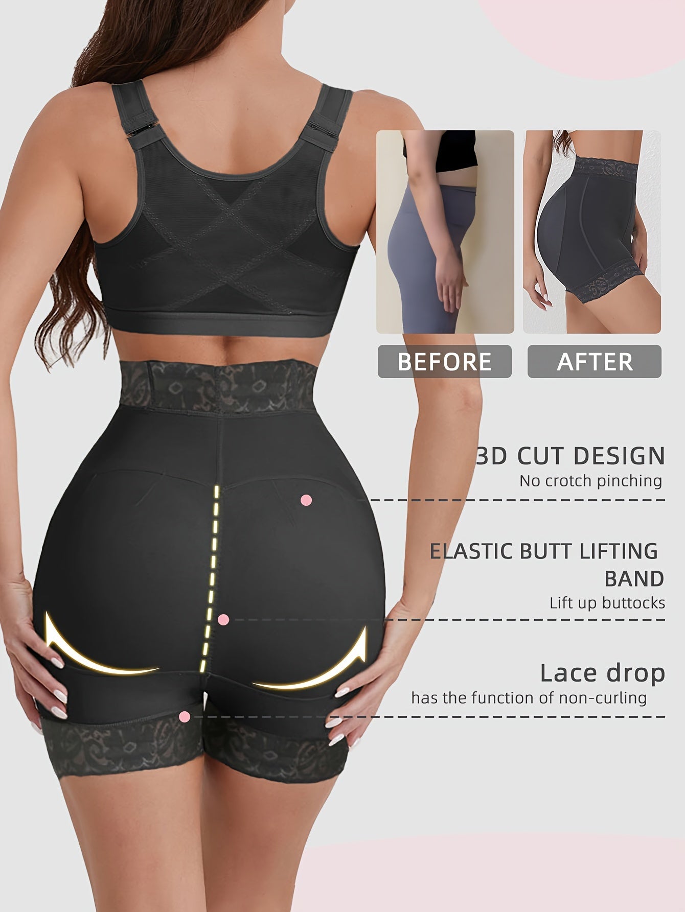 High Waist Lace Trim Shaping Shorts for Women Seamless Tummy Control Underwear