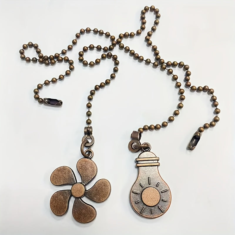 Набор из 2 антикварных металлических накладок в ретро-стиле с вентилятором и зиппером для лампочки, украшенными декоративными листьями и ламповыми украшениями, батарейки не требуются для удлинителя потолочного вентилятора.