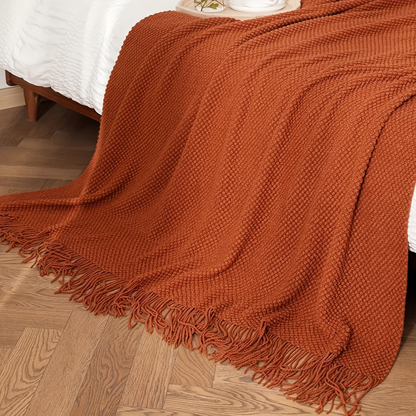 Orange Tassel Knitted Throw Blanket Soft Warm Couch Sofa Bed Travel
