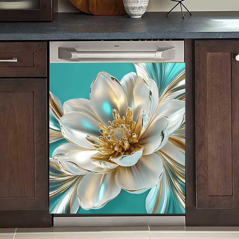 Магнит для посудомоечной машины с жемчужным и золотым тиснением в виде цветка, 2D роскошный дизайн, магнитная масляная панель, современный декор кухни