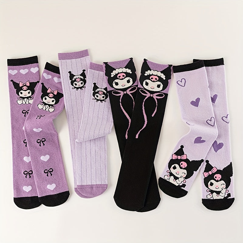 Teen Purple Knit Socks with Love Bow Pattern