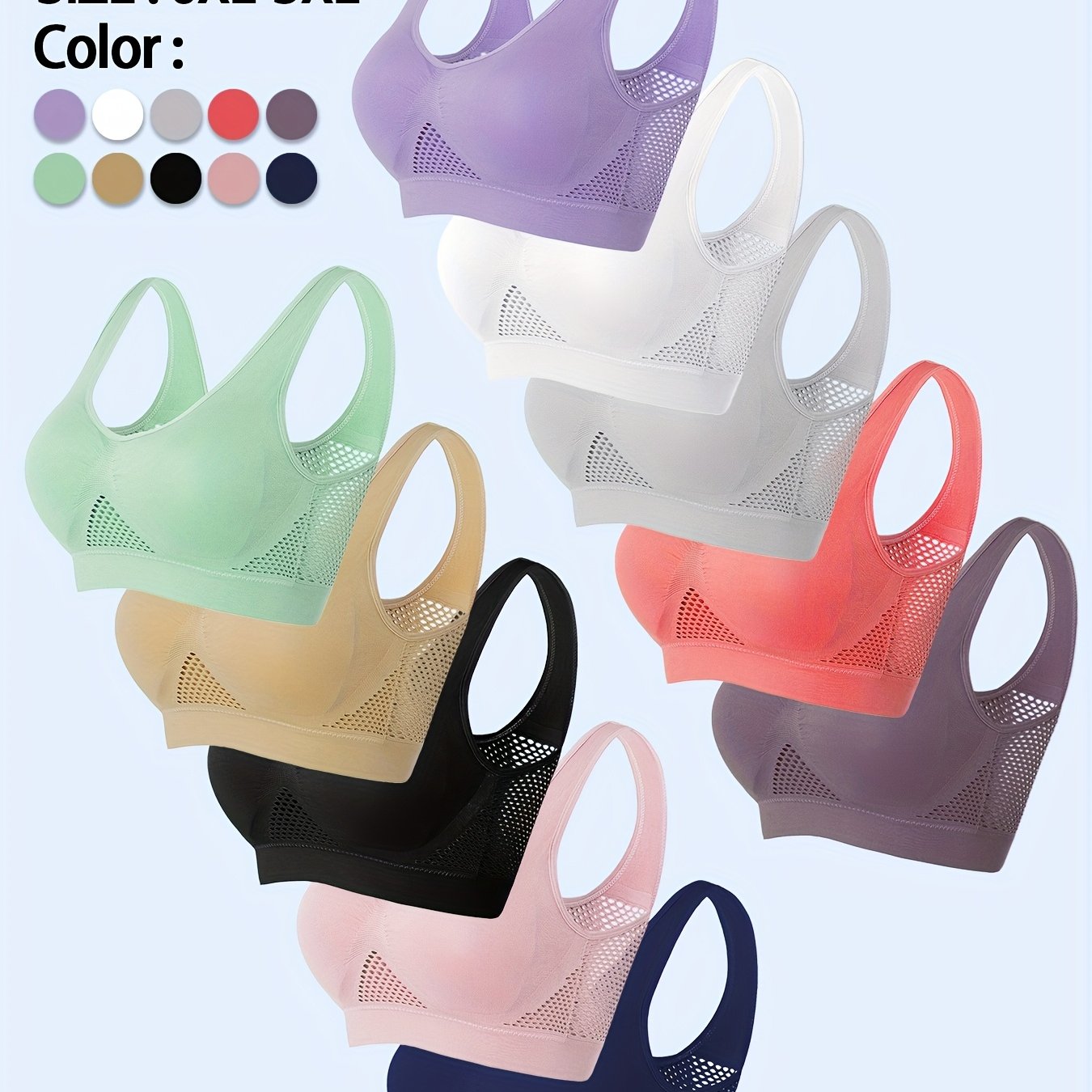 Women Plus Size Sports Bra Wire-Free Padded Mesh Breathable Yoga Running Top