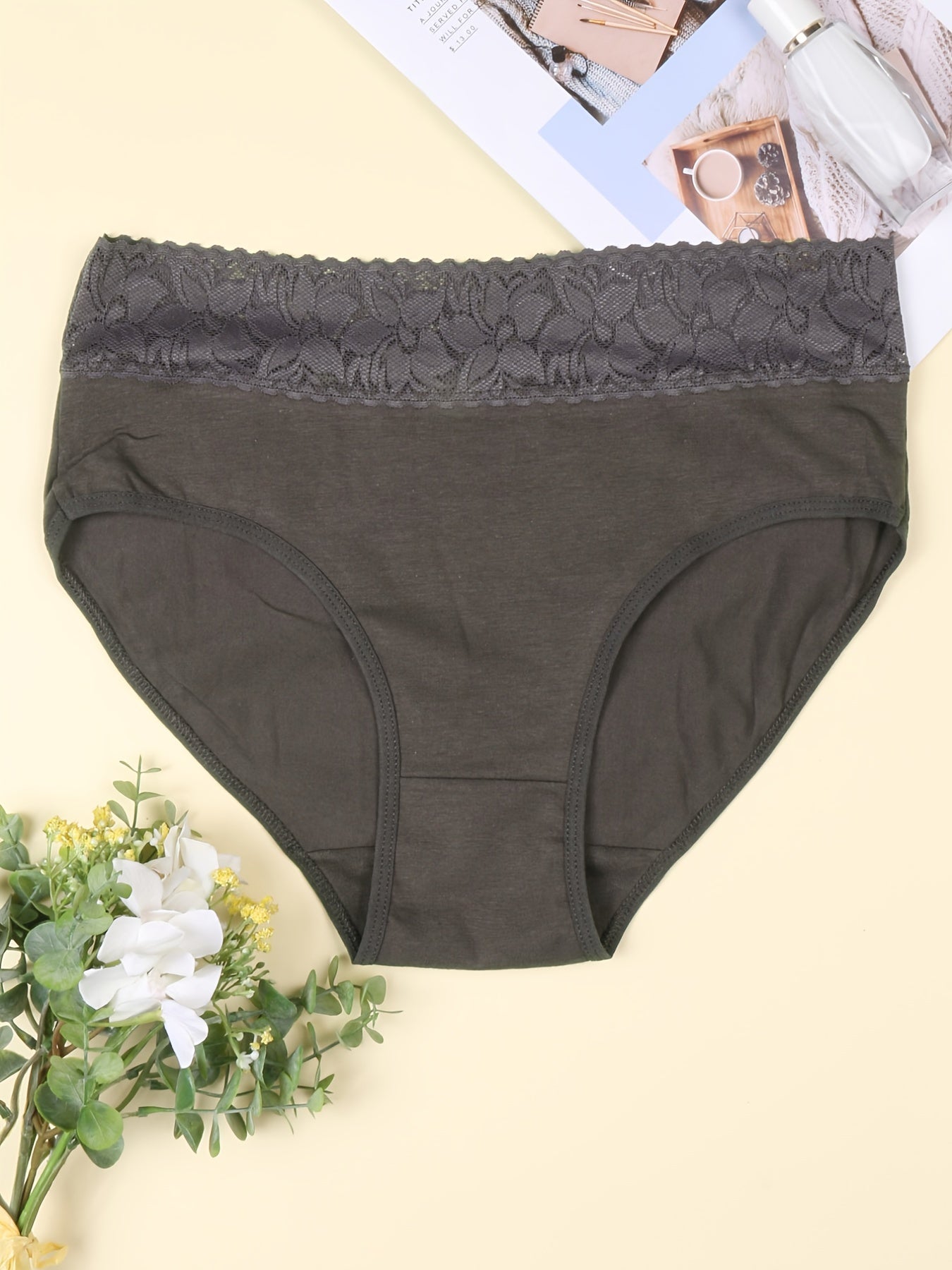 Women’s Lace Bikini Hipster Panties Pack of 6 Cotton Mid Rise Briefs Solid Color