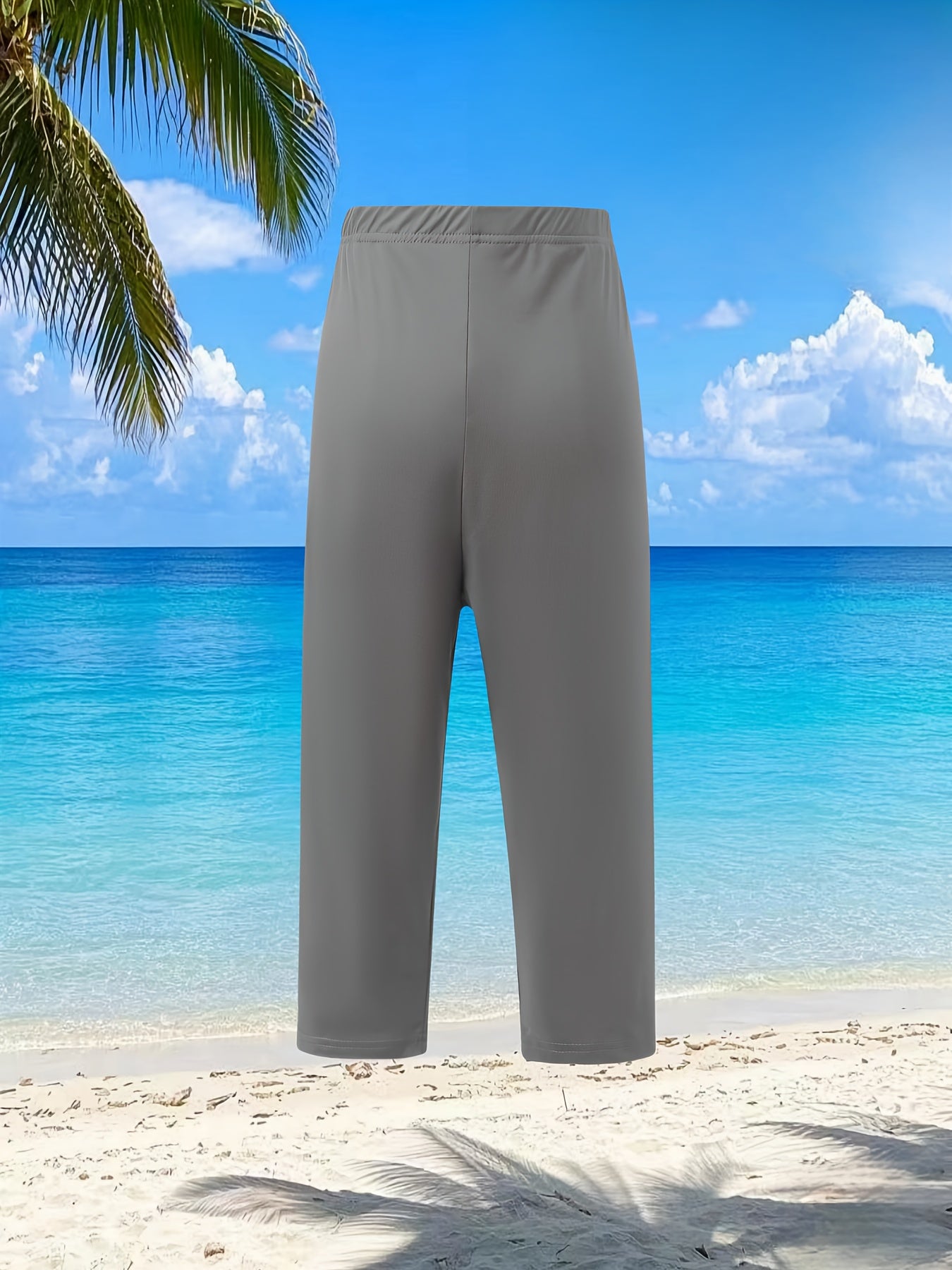 Women Plus Size Capri Leggings High-Waist Stretchy Solid Colors Summer Beach Casual