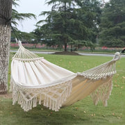 Bohemian Style Cotton Blend Hammock with Fringe Thick Ropes 204kg Capacity for Outdoor Garden Patio