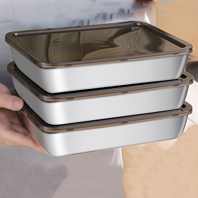 Set of 3 Stainless Steel Food Storage Containers Leak-Proof Microwave Freezer Safe Rectangular Kitchen Organizers