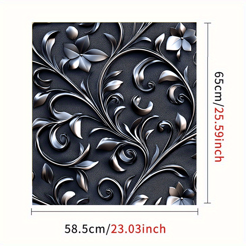 Qorong'i gul bosilgan idish-tovoq magnit stiker, suv o'tkazmaydigan, bezakli oshxona texnikasi, qora, kumush barg, 58.5x65 sm