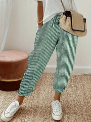 Women's High-Waisted Striped Wide Leg Pants Lightweight Polyester All-Season Casual