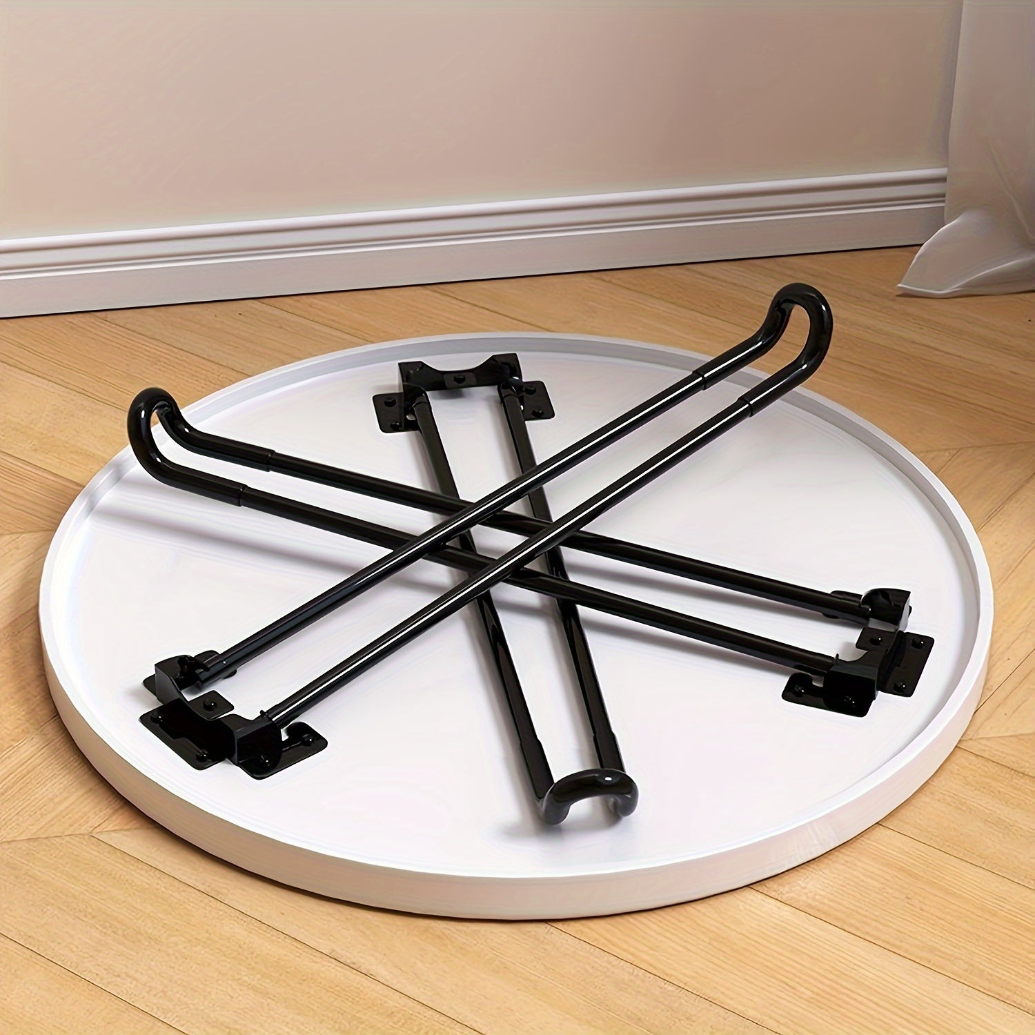 Small Round Folding Coffee Table with Tray Surface and Three Legs for Living Room or Bedroom