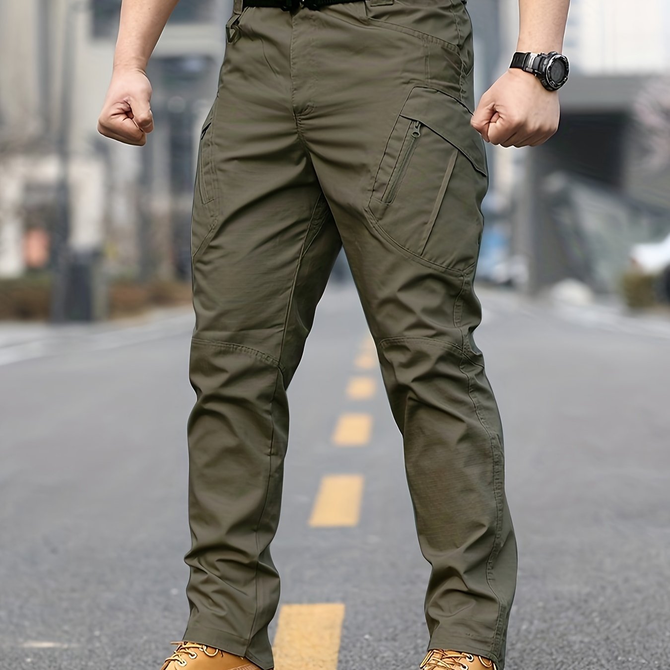 Men's Slim Tactical Pants Polyester All-Season Casual Outdoor Military Training