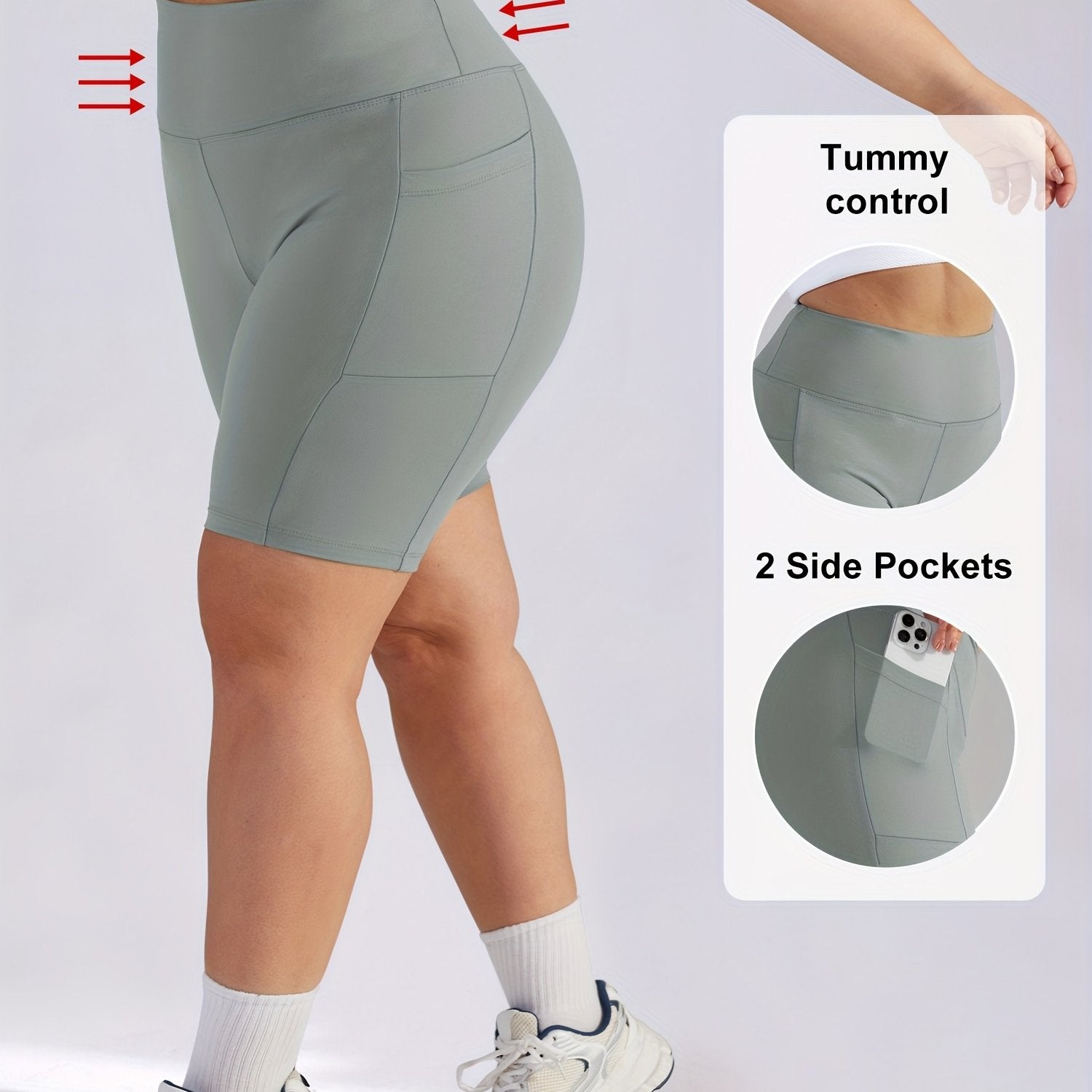 Plus Size Women's High-Waisted Tummy Control Workout Shorts with Pockets