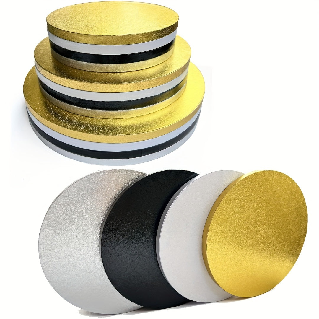 Assorted Round Cake Drums Set of 1, Gold Black Silver White, Heavy Duty Cardboard Bases