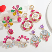 Women's Rhinestone Flower and Teardrop Earrings Alloy Stainless Steel Jewelry for Valentine's Day and Festive Occasions