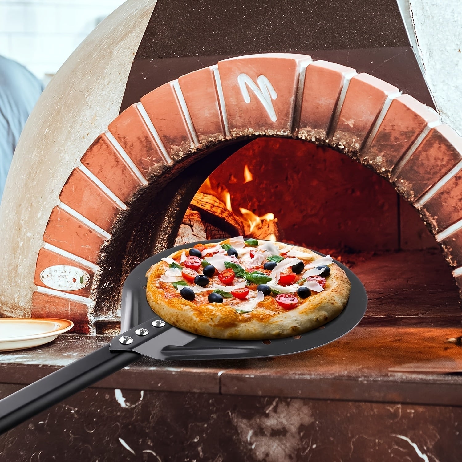 Набор алюминиевых лопаток для пиццы с съемной ручкой - включает 8-дюймовую нескользящую перфорированную лопатку для пиццы, 31-дюймовую металлическую ручку для выпечки домашней пиццы, хлеба и не только - анодированный, аксессуар для духовки