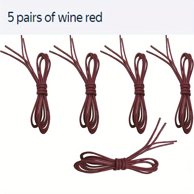 5 Pairs Waxed Thin Round Leather Shoe Laces for Dress and Casual Boots