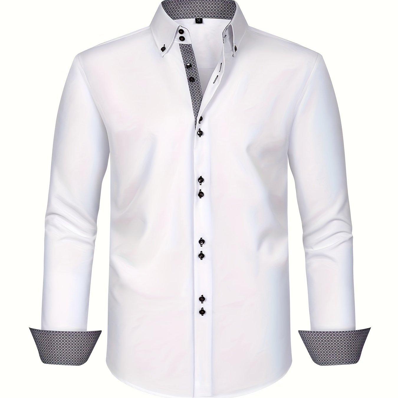 Men's Light Blue Double-Breasted Dress Shirt for Formal Occasions Spring Fall Stretchable Polyester