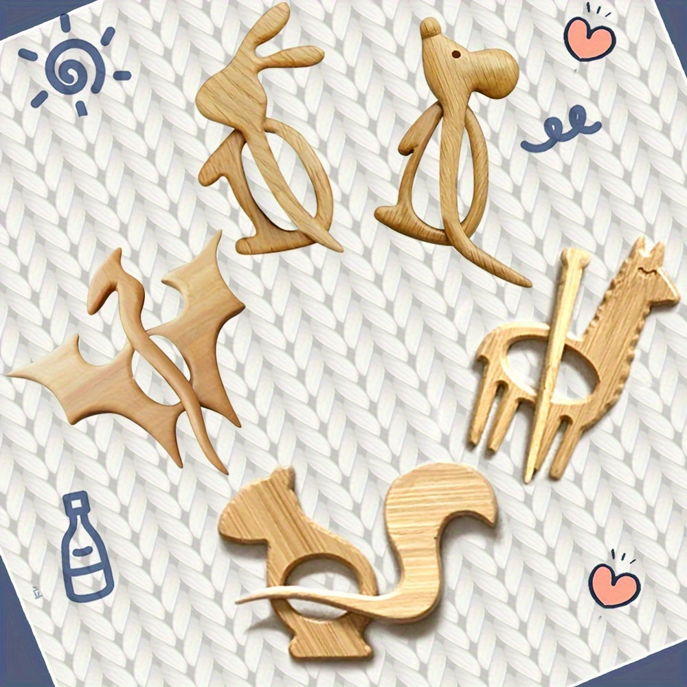 Wooden Animal Brooch Set of 3 or 5, Cute Animal Pattern Sweater Clips