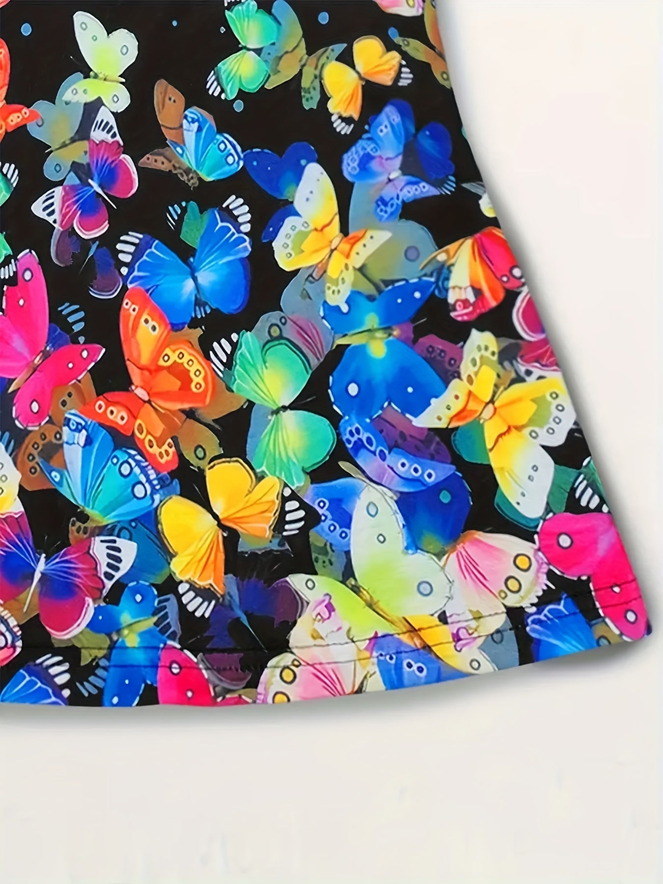 Girls' Midi Dress with Butterfly Print Short Sleeve Casual Summer Clothing