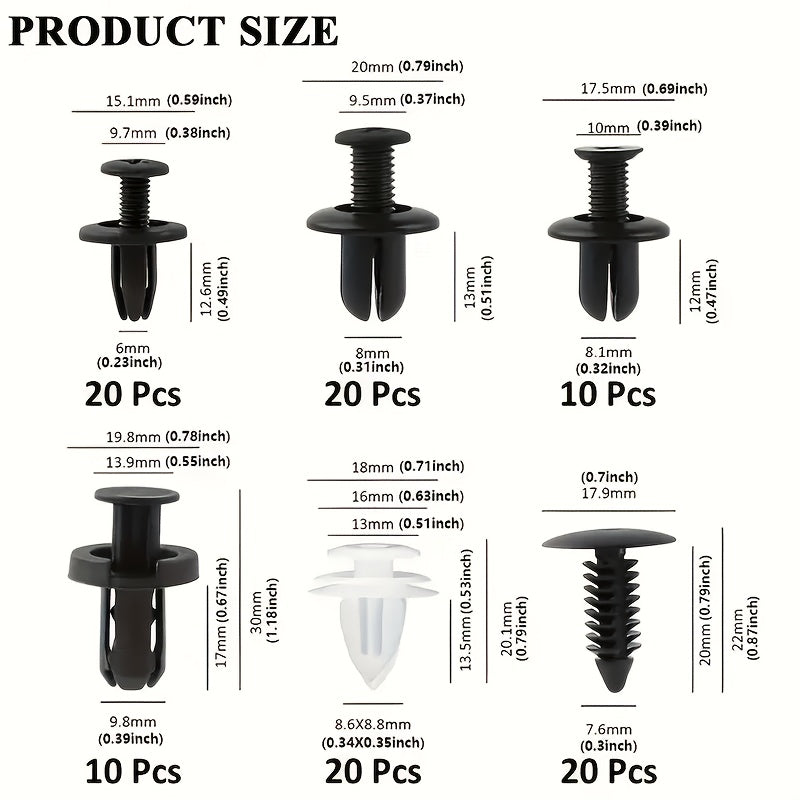 Plastic 100Pcs Car Fastener Clips Set Push Retainer Rivets Bumper Door