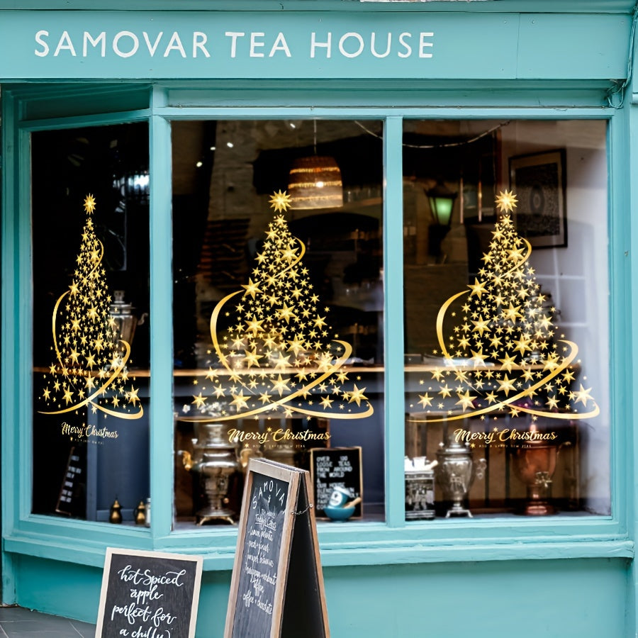 Rojdestvo oynasi uchun mo'ljallangan bayramiy daraxt sahnali elektrostatik bezaklar, savdo markazi ko'rgazmalari uchun