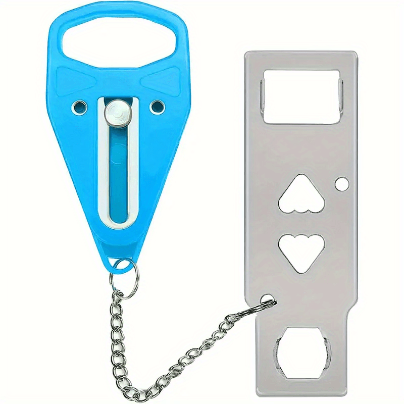 Portable Door Lock with Keychain Durable Plastic Security Latch for Travel or Home Red Blue Black