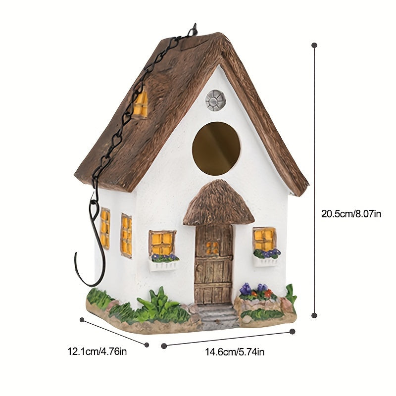 Wooden Birdhouse with LED Lights Outdoor Garden Decor Winter Bird Nest Hanging Ornament