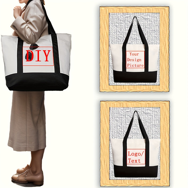 Personalized Canvas Handbag with DIY Photo and Text Customization for Shopping and Beach